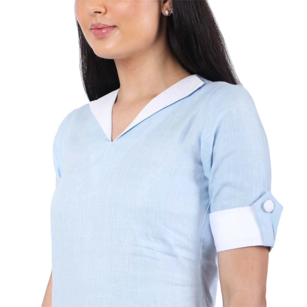 Hemp V Neck Dress Blue