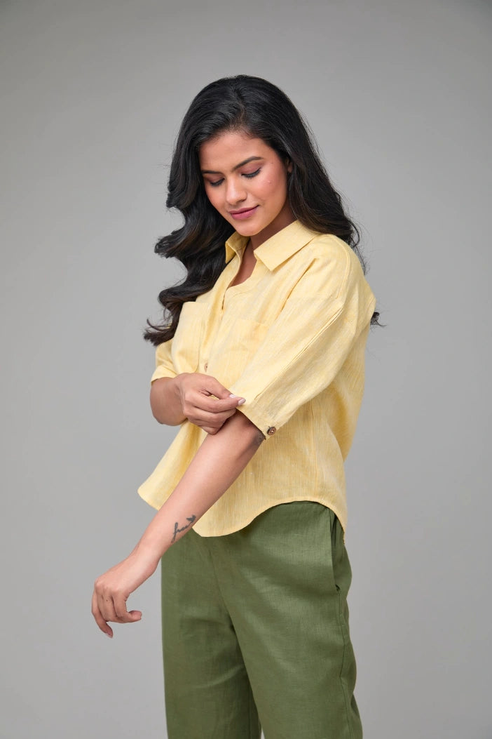 Hemp Yellow Off Shoulder Shirt