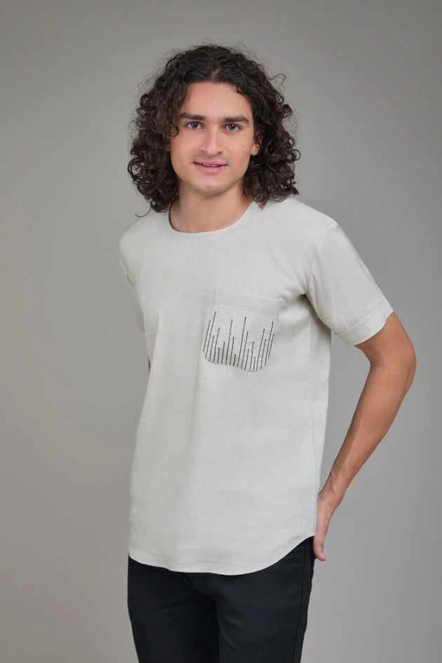 Men Solid Hemp T-Kurta Mint
