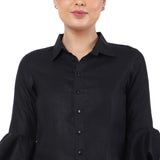 The Label GAIA Hemp Black Asymmetric Ruffled Sleeves Shirt