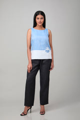 Hemp And Bamboo Contrast Sleeveless Flower Top