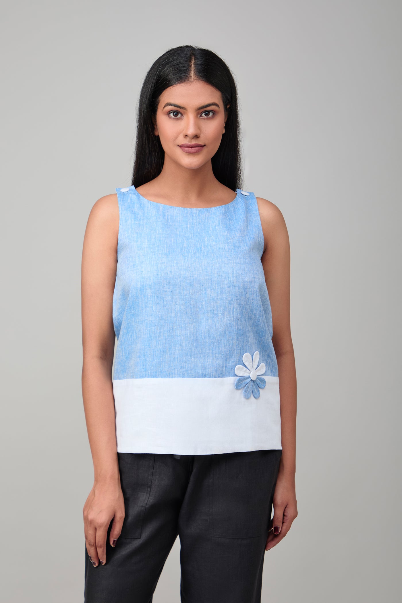 Hemp And Bamboo Contrast Sleeveless Flower Top image 1