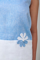 Hemp And Bamboo Contrast Sleeveless Flower Top