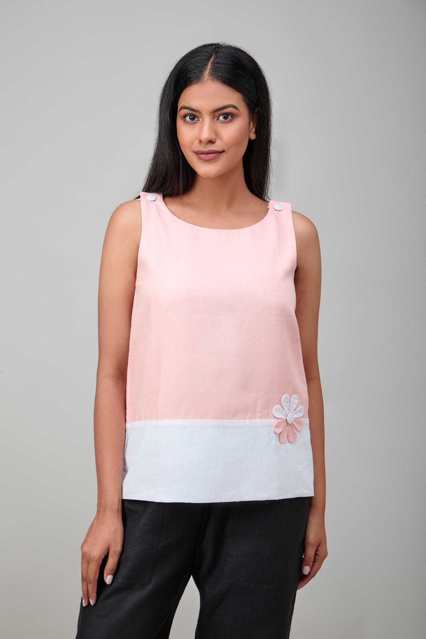 Hemp And Bamboo Contrast Sleeveless Flower Top image 2