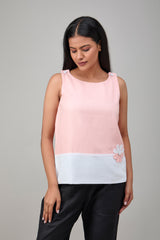 Hemp And Bamboo Contrast Sleeveless Flower Top