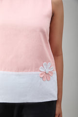 Hemp And Bamboo Contrast Sleeveless Flower Top