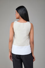 Hemp And Bamboo Contrast Sleeveless Flower Top