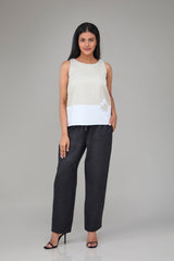 Hemp And Bamboo Contrast Sleeveless Flower Top