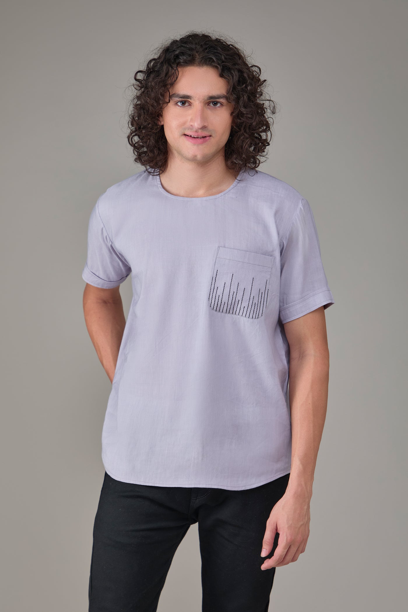 Men' Hemp T-Kurta with Linear Edge Pocket