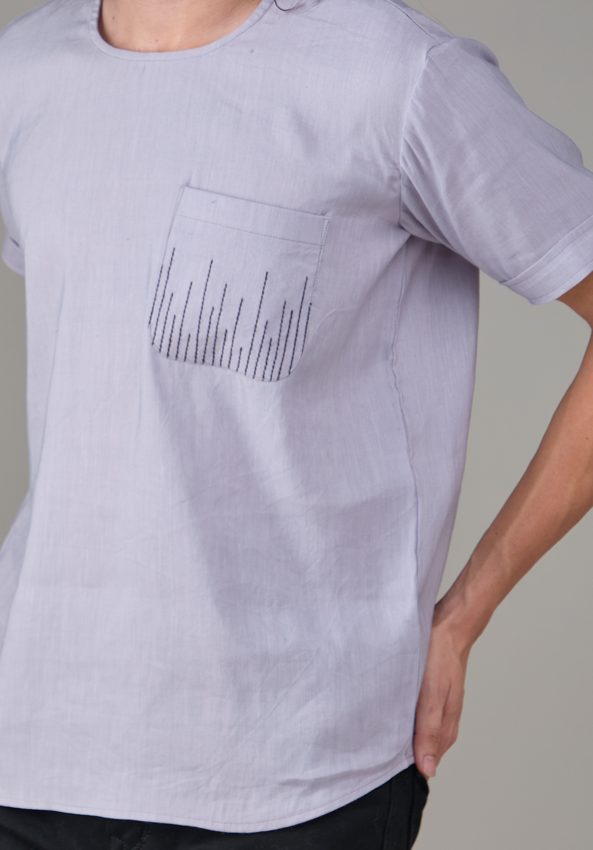 Men' Hemp T-Kurta with Linear Edge Pocket