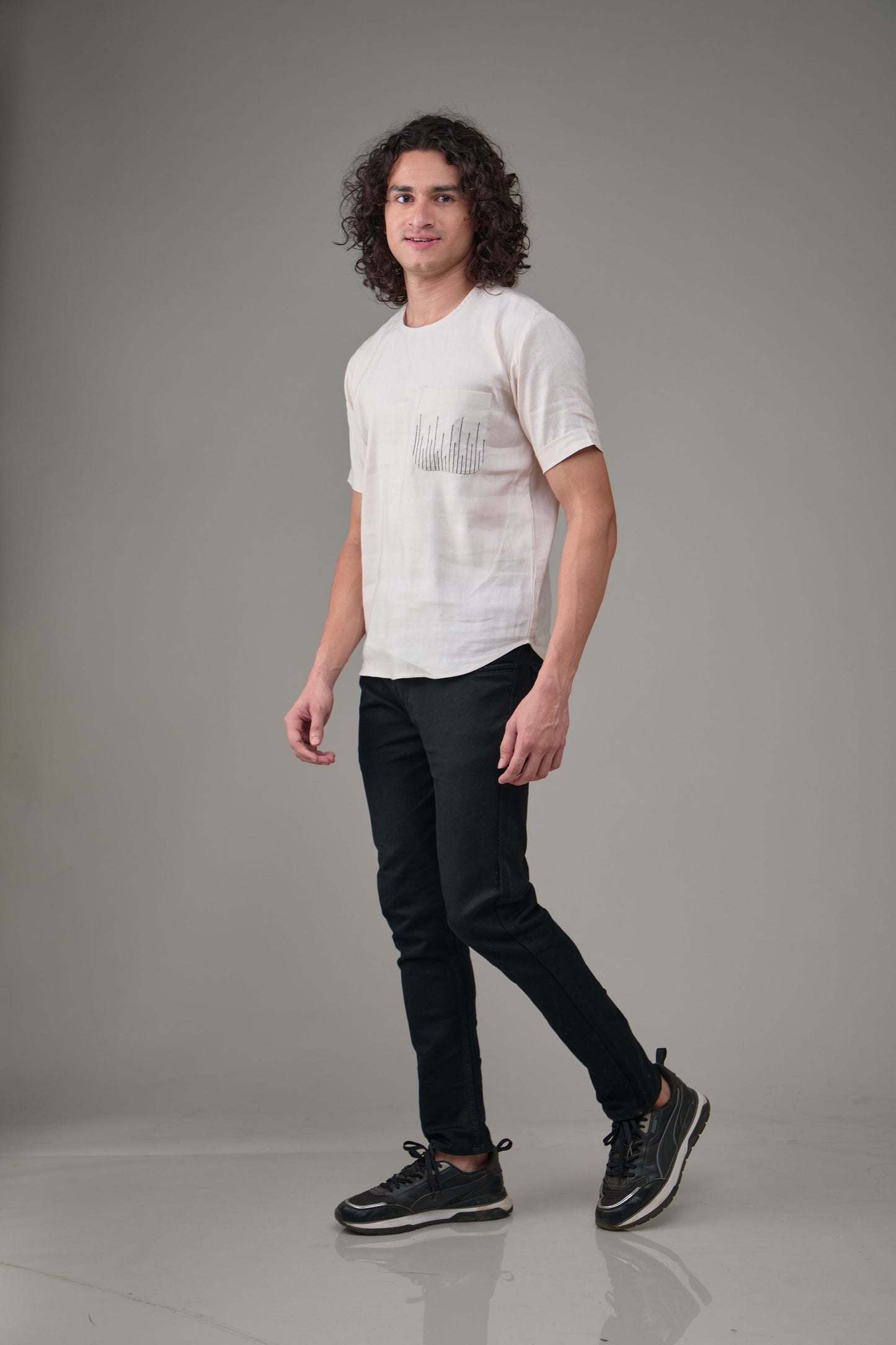 Men' Hemp T-Kurta with Linear Edge Pocket
