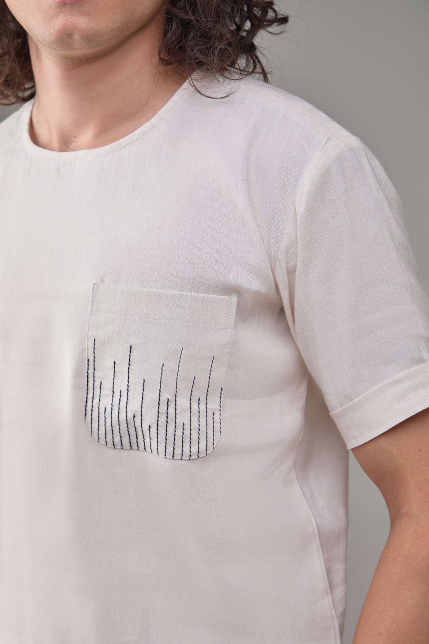 Men' Hemp T-Kurta with Linear Edge Pocket