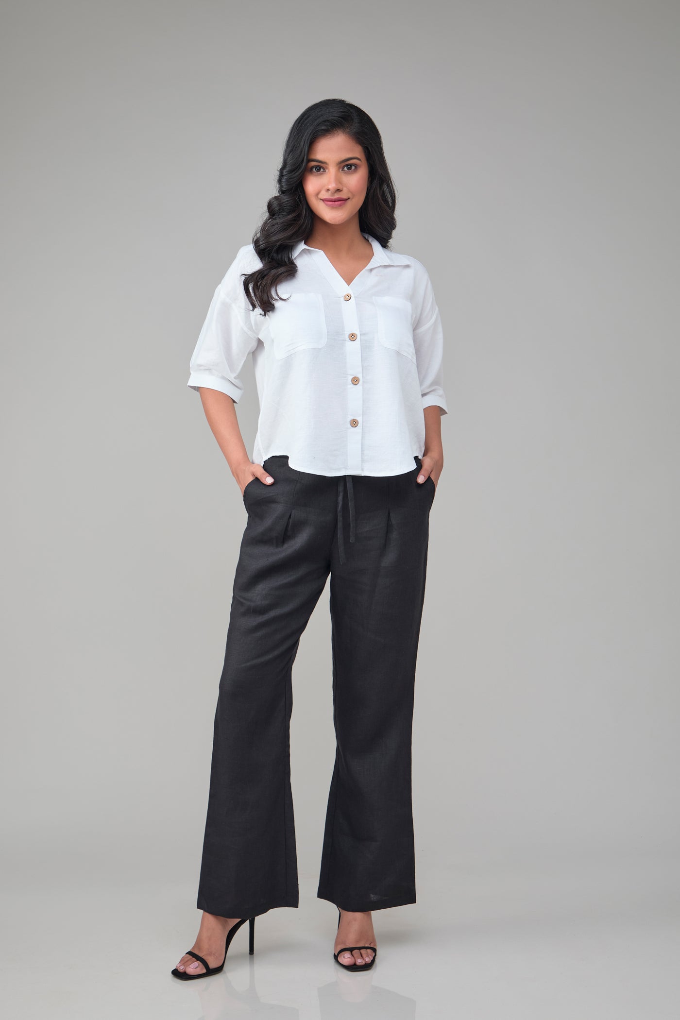 White Off Shoulder Shirt in Hemp Bamboo