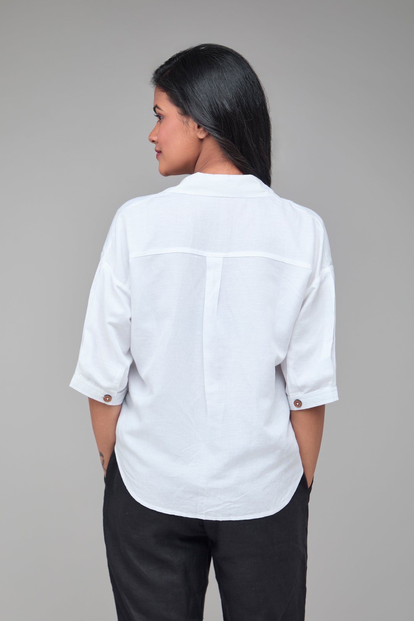 White Off Shoulder Shirt in Hemp Bamboo