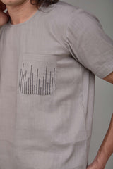 Men' Hemp T-Kurta with Linear Edge Pocket