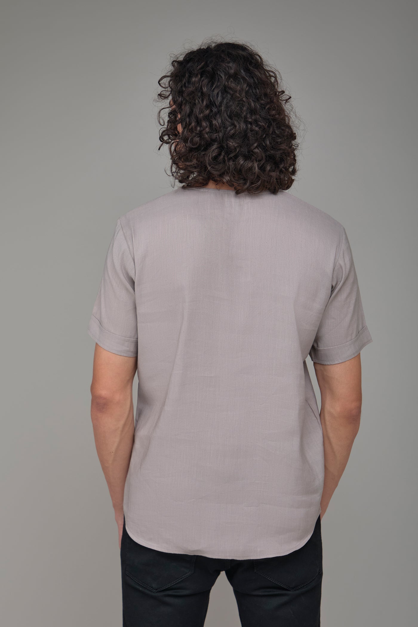 Men' Hemp T-Kurta with Linear Edge Pocket