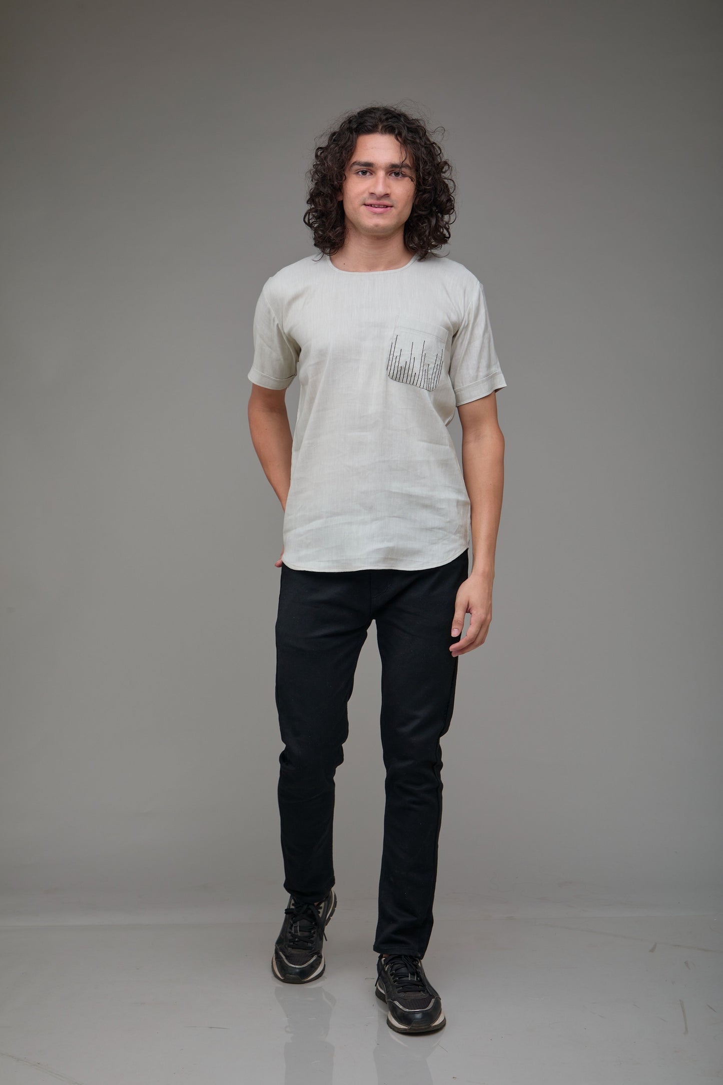 Men' Hemp T-Kurta with Linear Edge Pocket