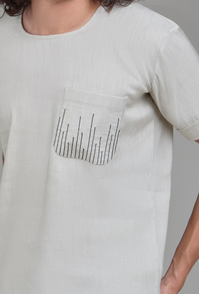 Men' Hemp T-Kurta with Linear Edge Pocket