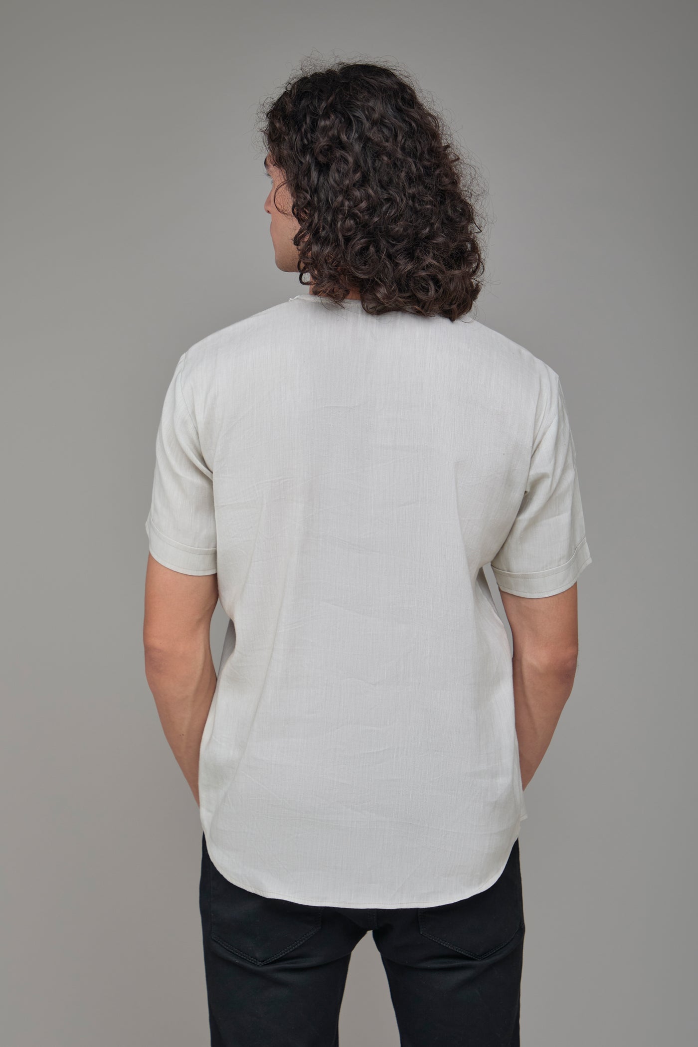 Men' Hemp T-Kurta with Linear Edge Pocket