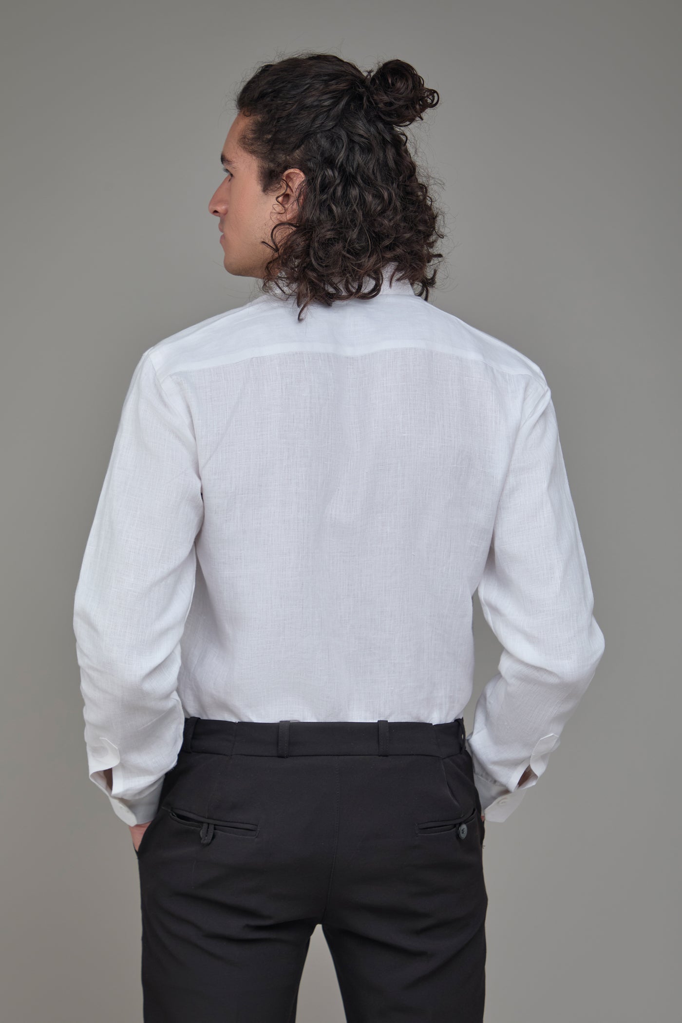 Classic White Men Solid  Formal Shirt Hemp Bamboo