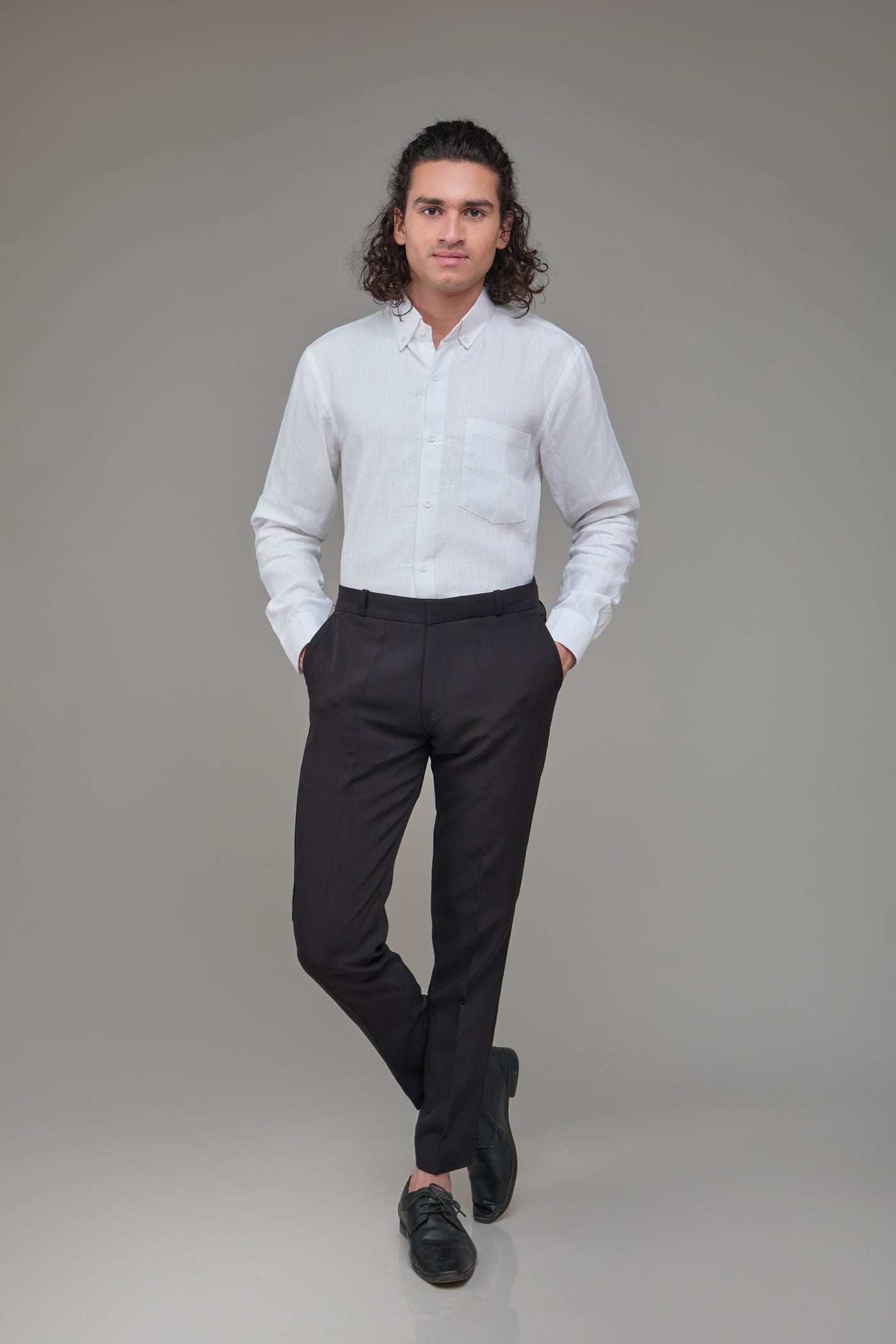 Classic White Men Solid  Formal Shirt Hemp Bamboo