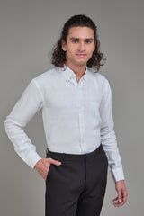 Classic White Men Solid  Formal Shirt Hemp Bamboo