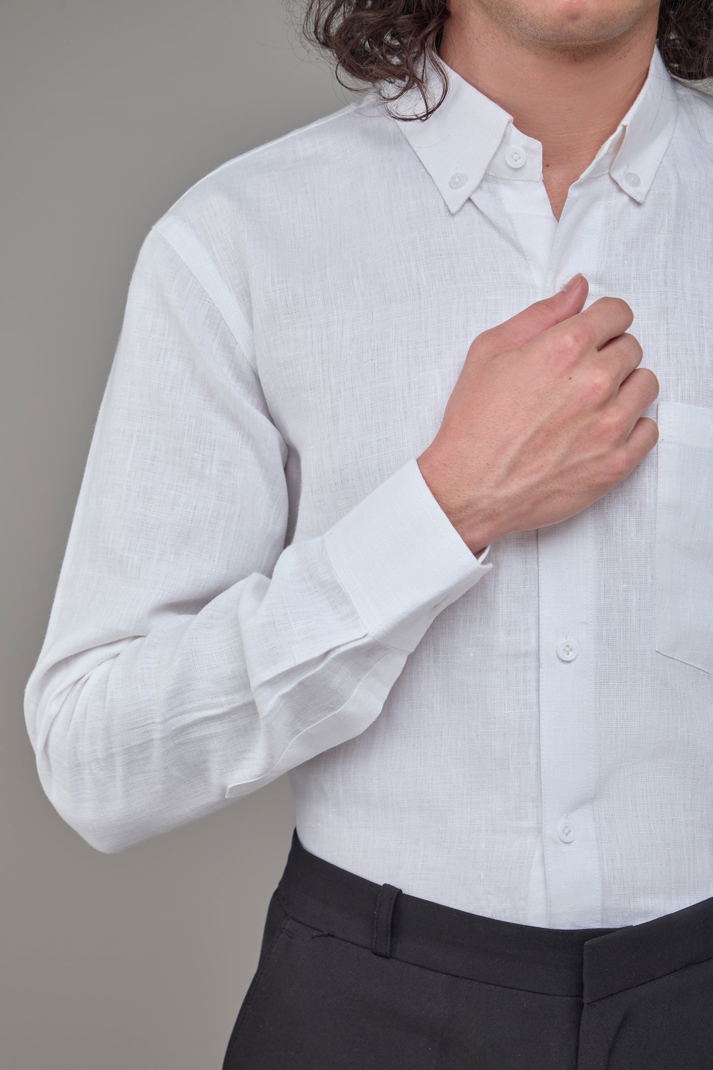 Classic White Men Solid  Formal Shirt Hemp Bamboo