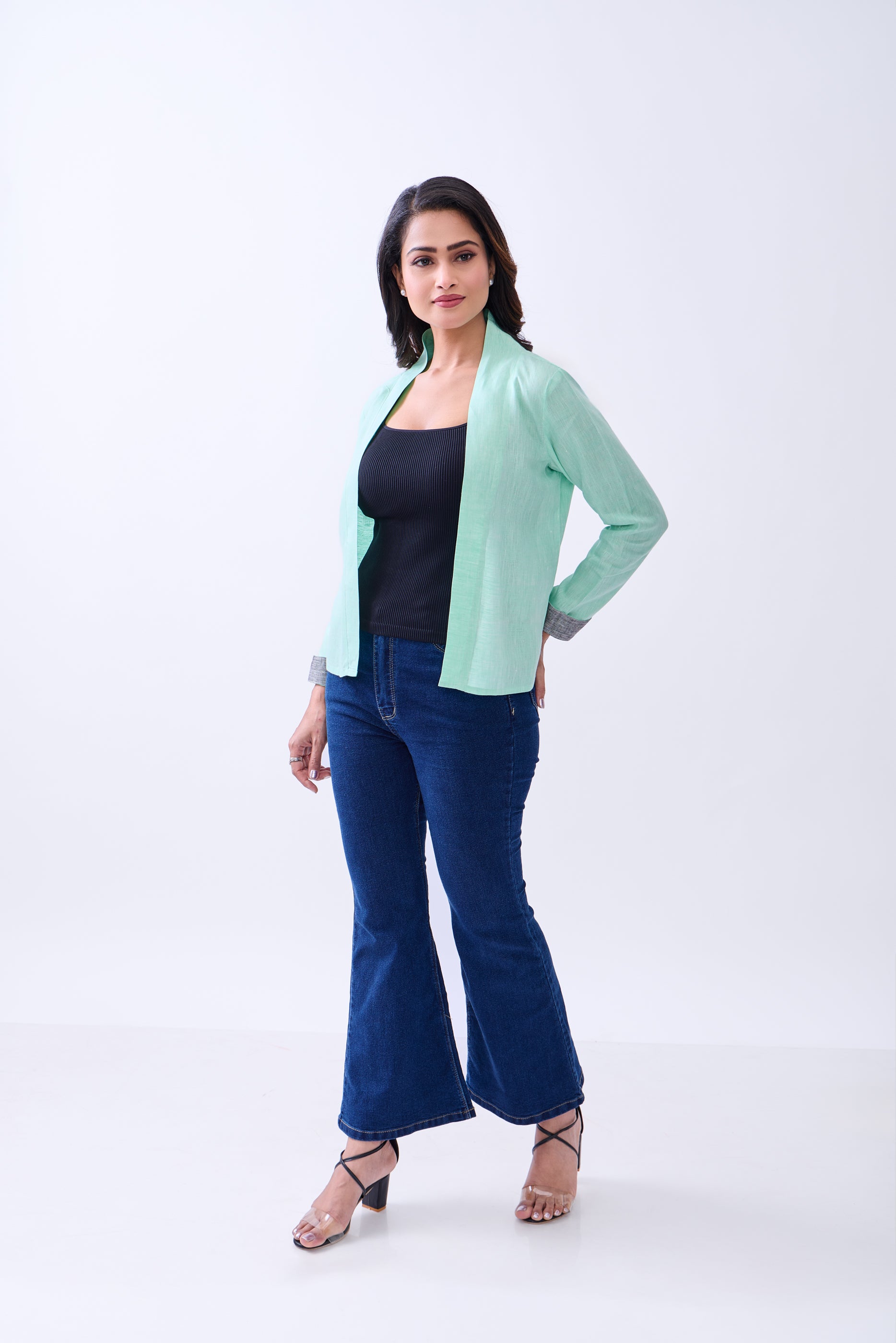 The Label Gaia Hemp Women's Front open Green Blazer