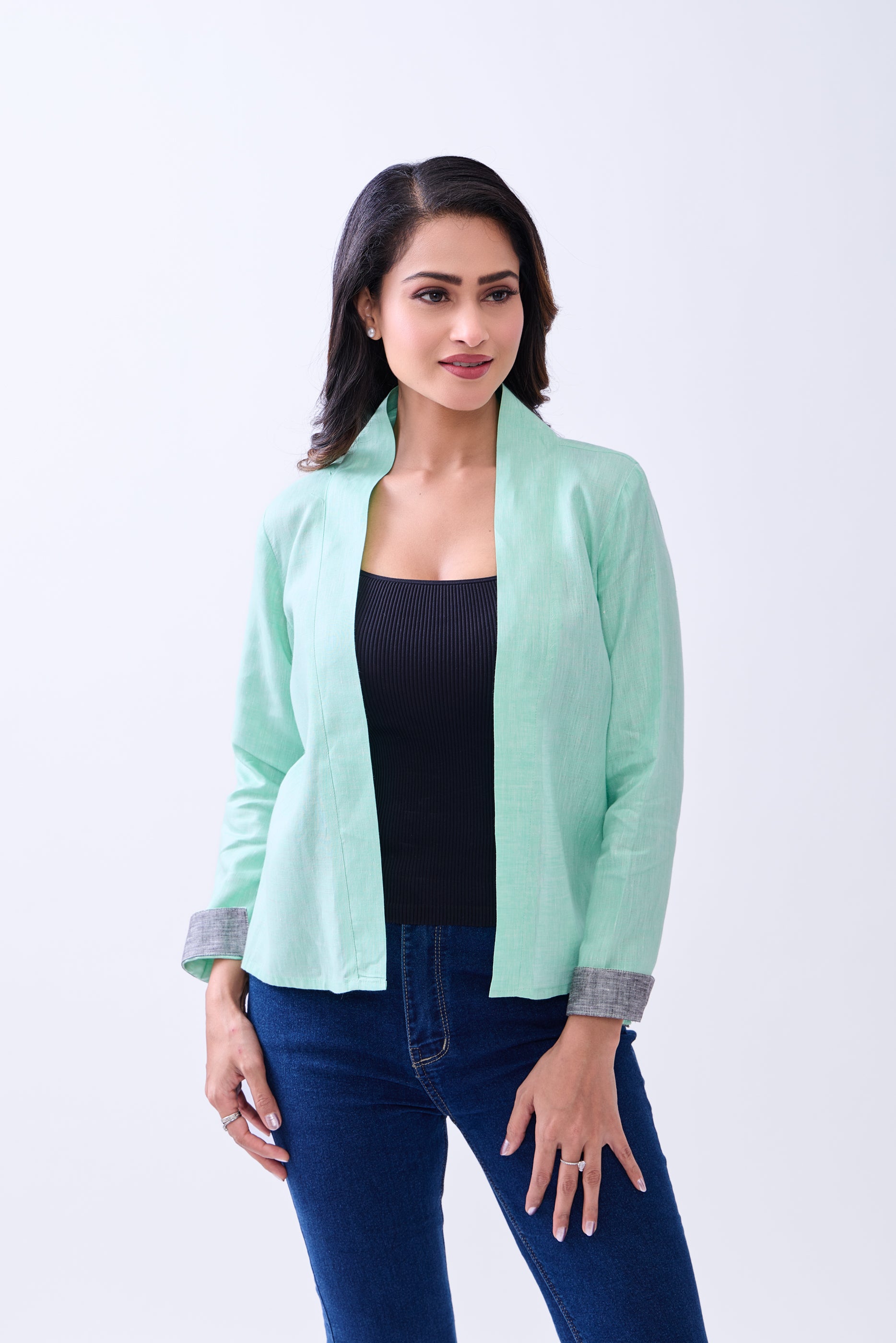The Label Gaia Hemp Women's Front open Green Blazer