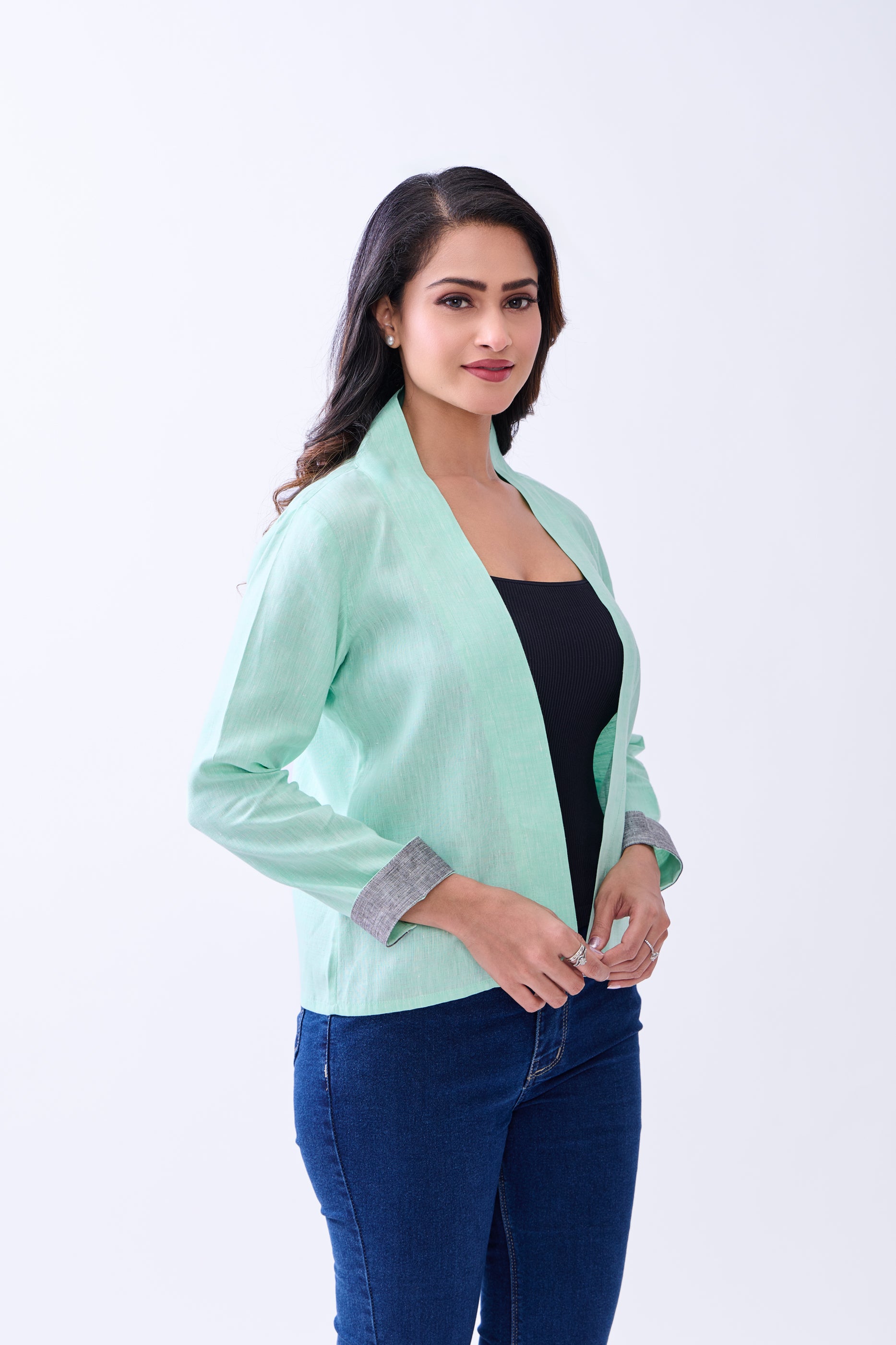 The Label Gaia Hemp Women's Front open Green Blazer