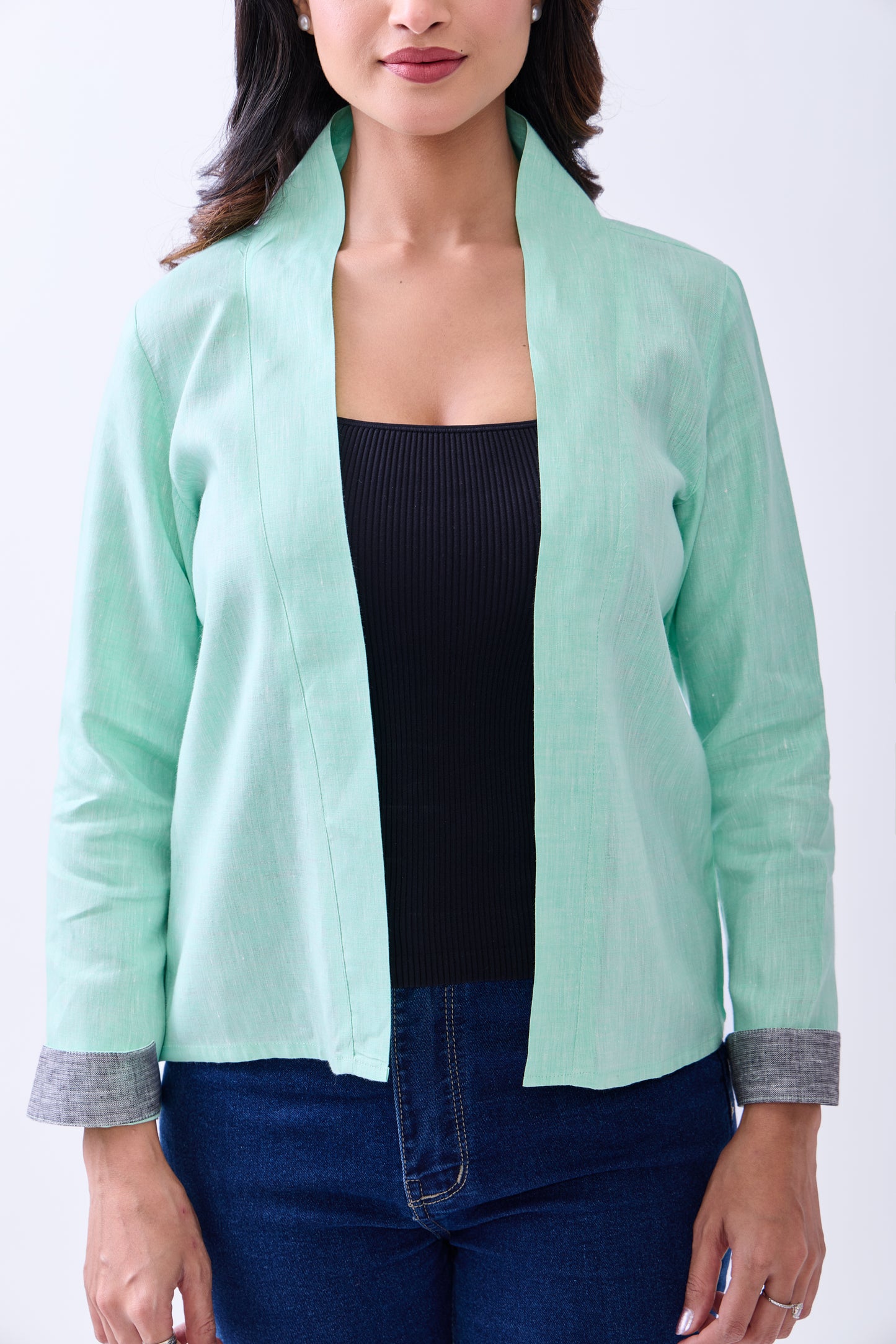 The Label Gaia Hemp Women's Front open Green Blazer