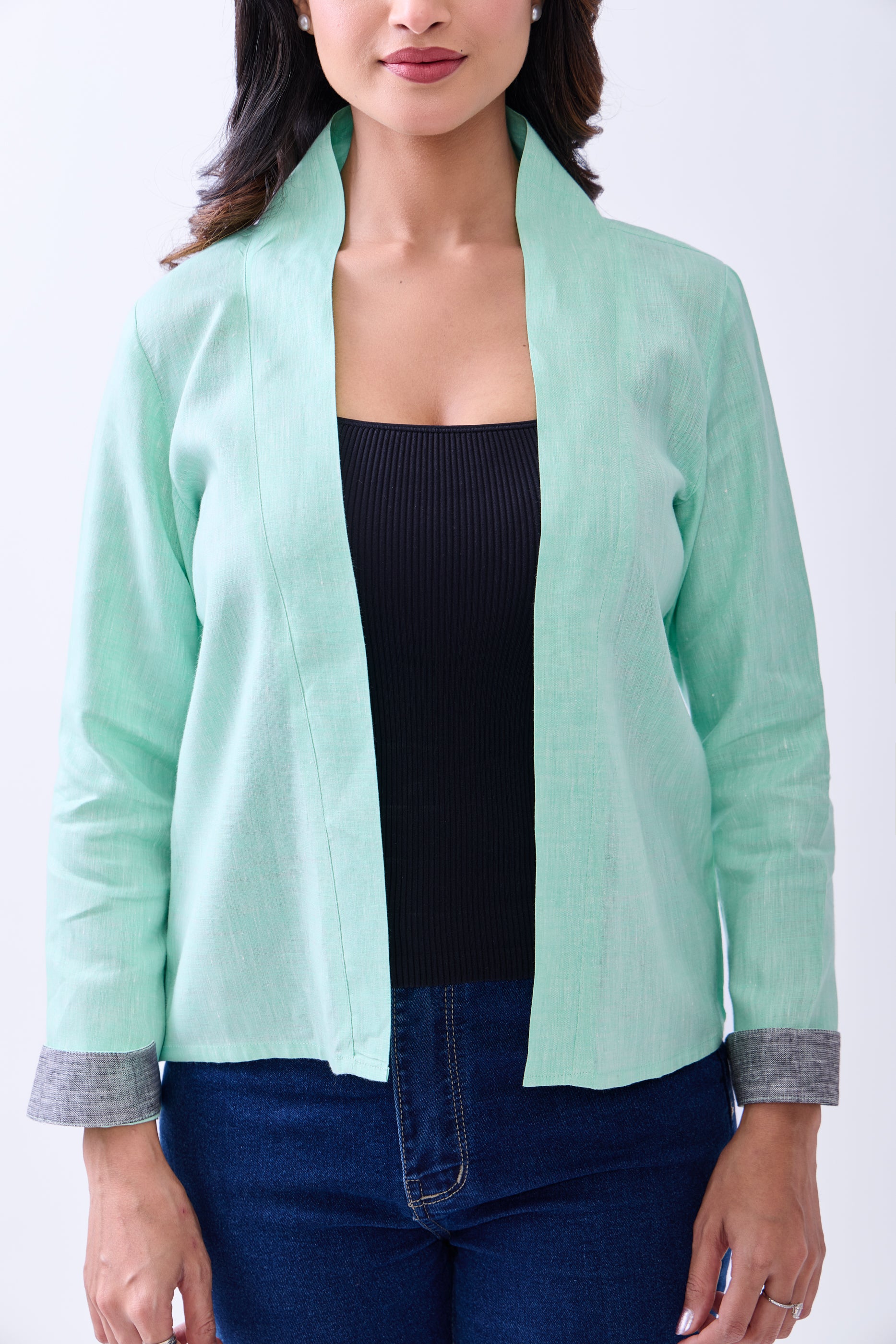 The Label Gaia Hemp Women's Front open Green Blazer