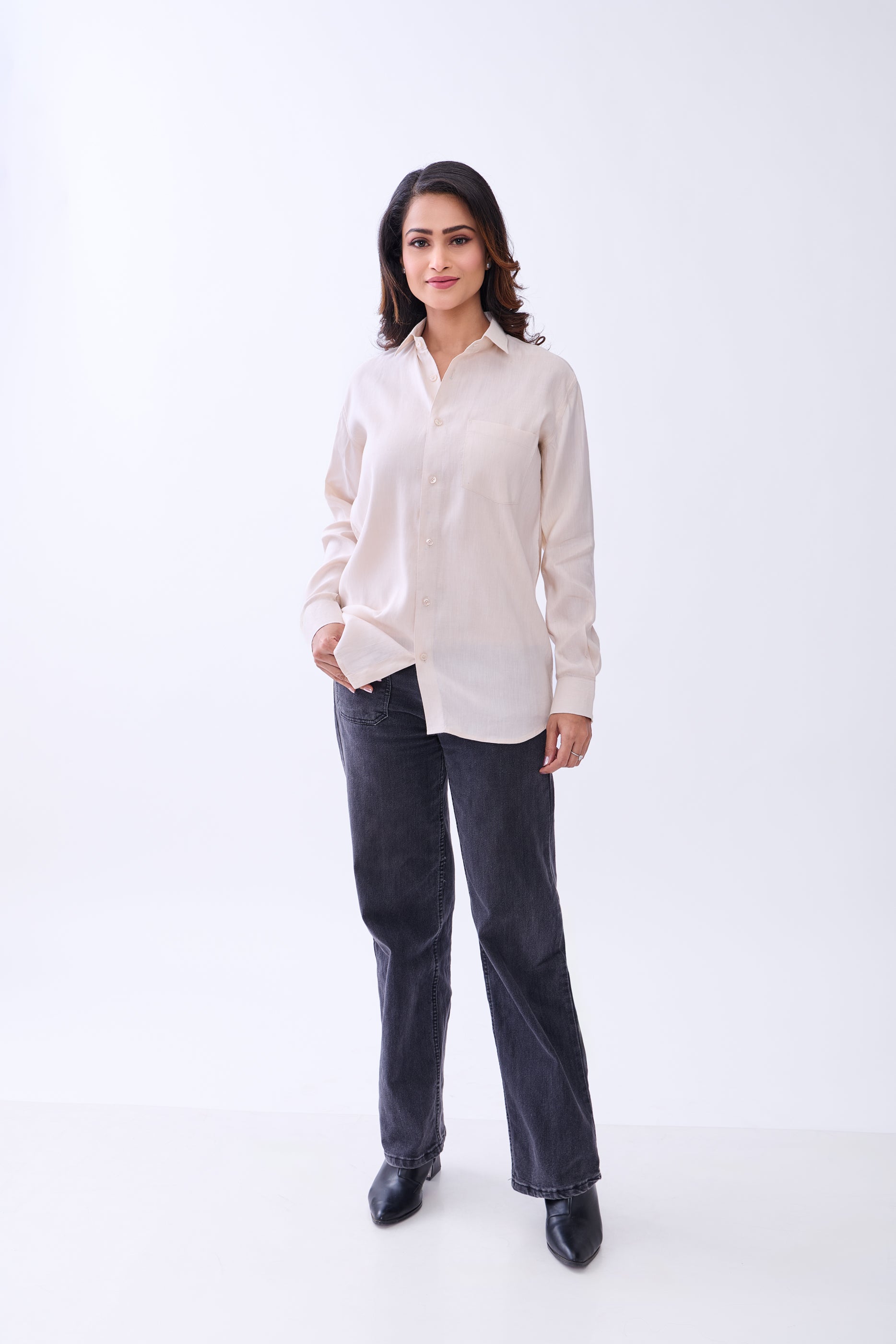 The Label Gaia Hemp Bamboo Beige Button-Down Formal Shirt