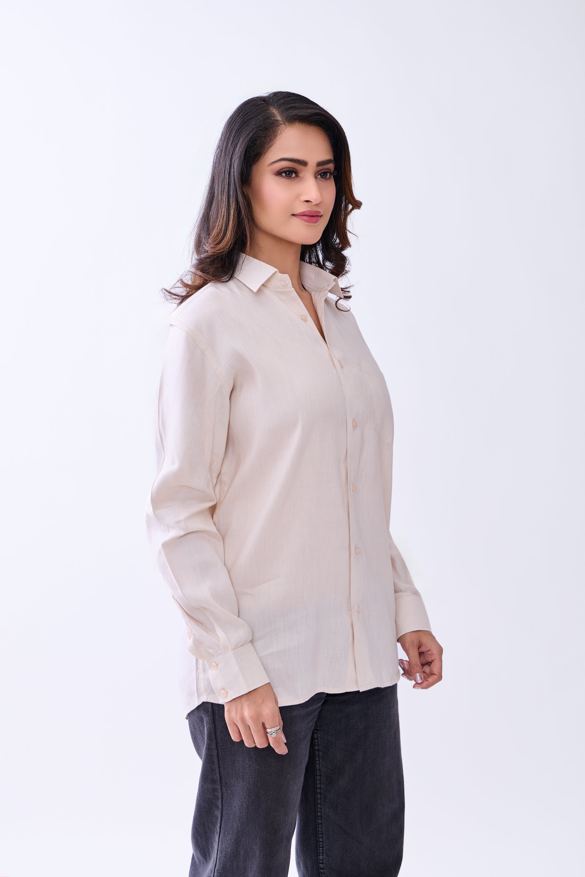 The Label Gaia Hemp Bamboo Beige Button-Down Formal Shirt
