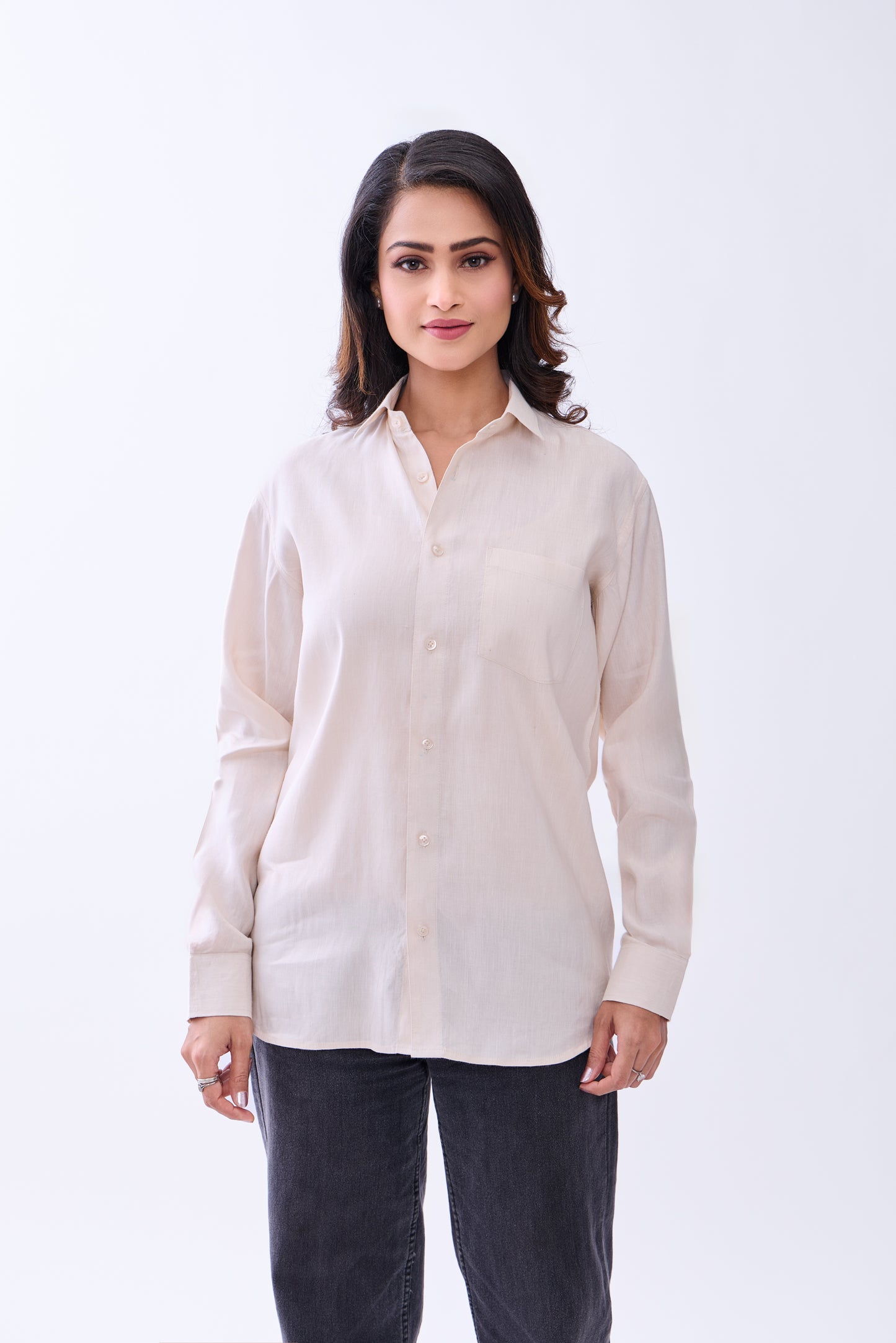 The Label Gaia Hemp Bamboo Beige Button-Down Formal Shirt