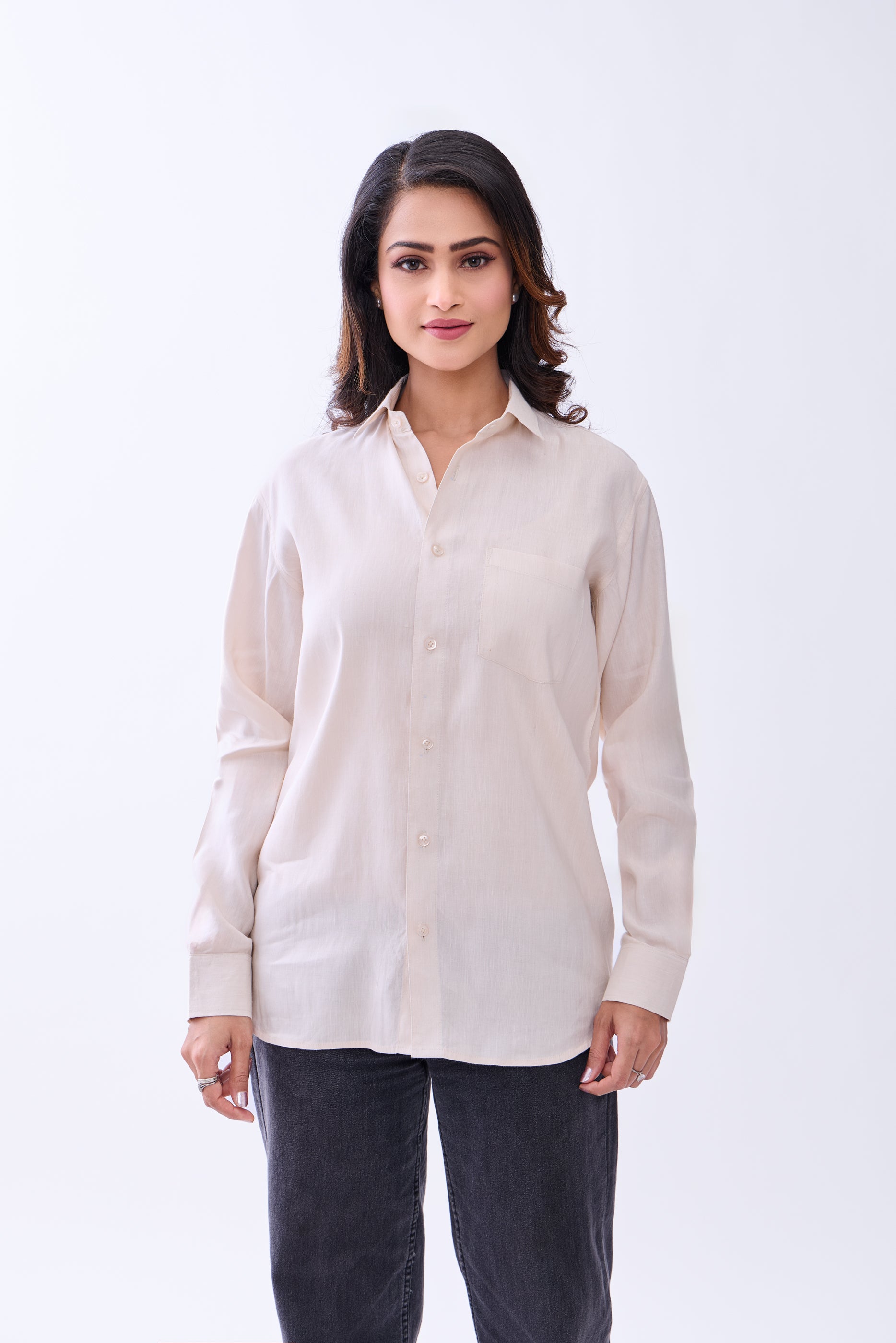 The Label Gaia Hemp Bamboo Beige Button-Down Formal Shirt