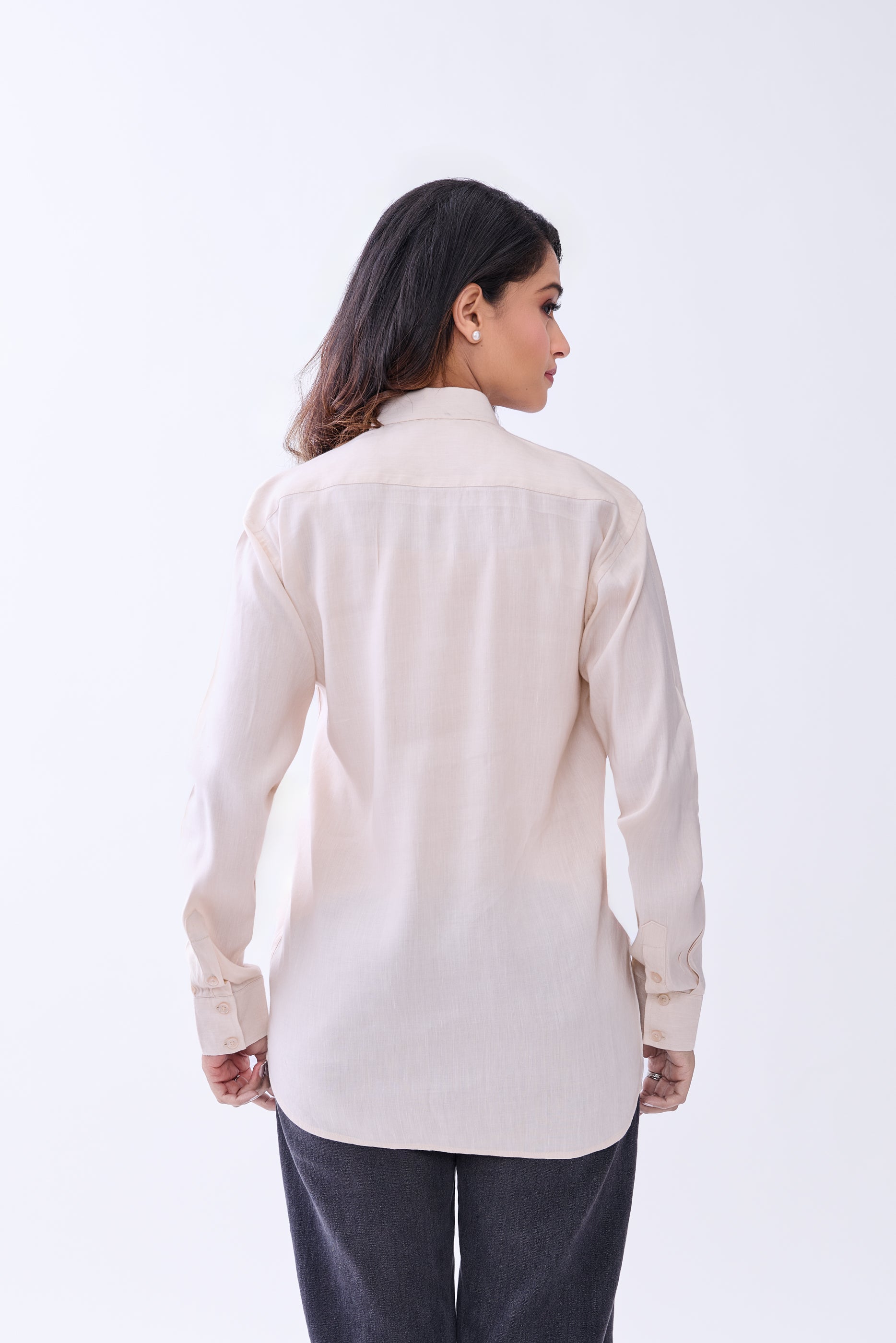 The Label Gaia Hemp Bamboo Beige Button-Down Formal Shirt