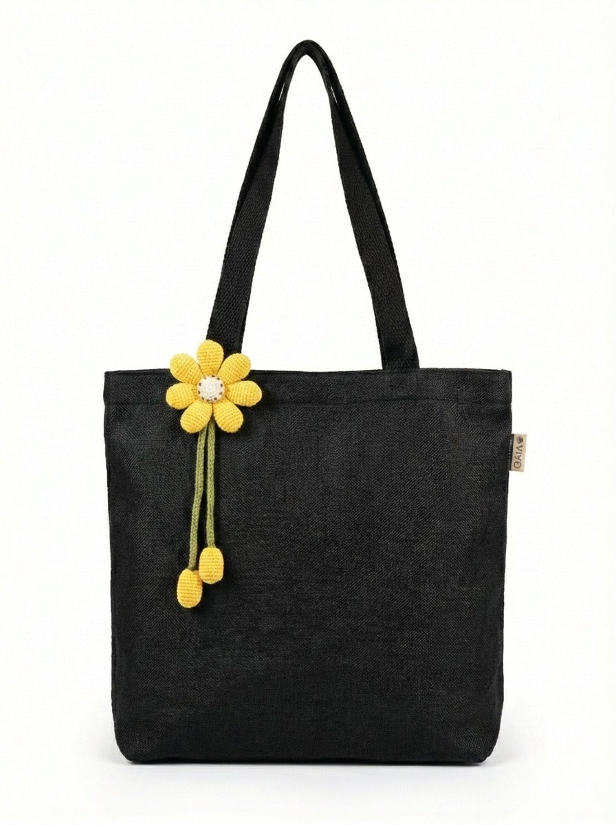 Hemp Essential Tote Bag with Yellow Flower Charm
