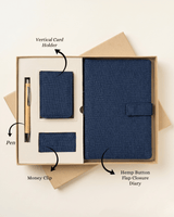 The Executive Hamper : Hemp Diary with Button Flap Closure, Vertical Card Holder, Money clip & Pen