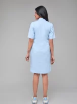 Hemp Front Button Down Shirt Dress Blue_3