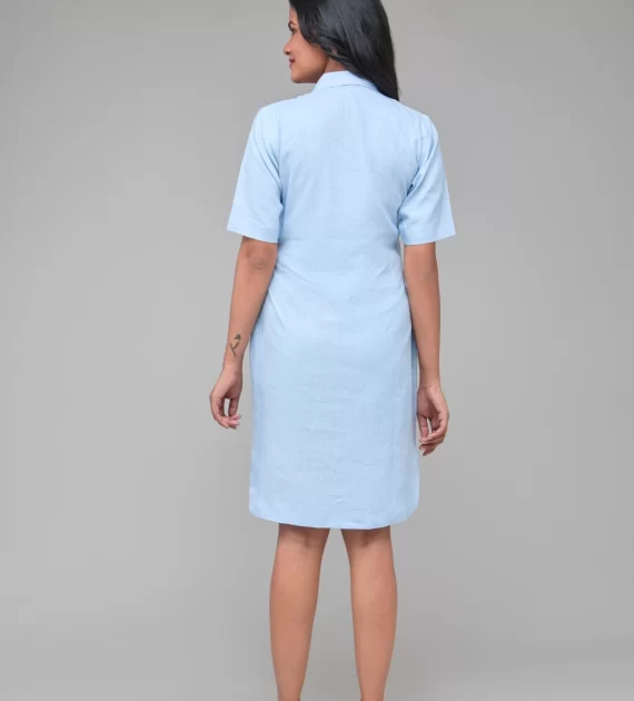 Hemp Front Button Down Shirt Dress Blue