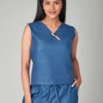 Hemp Oriental Blue Sleeveless Top