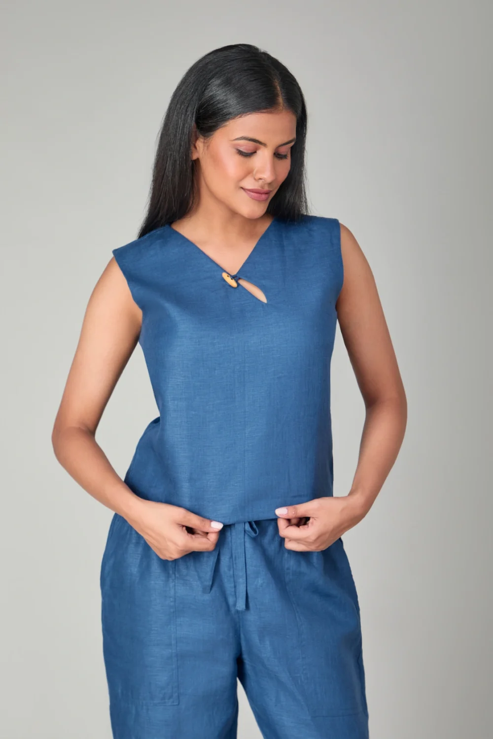 Hemp Oriental Blue Sleeveless Top