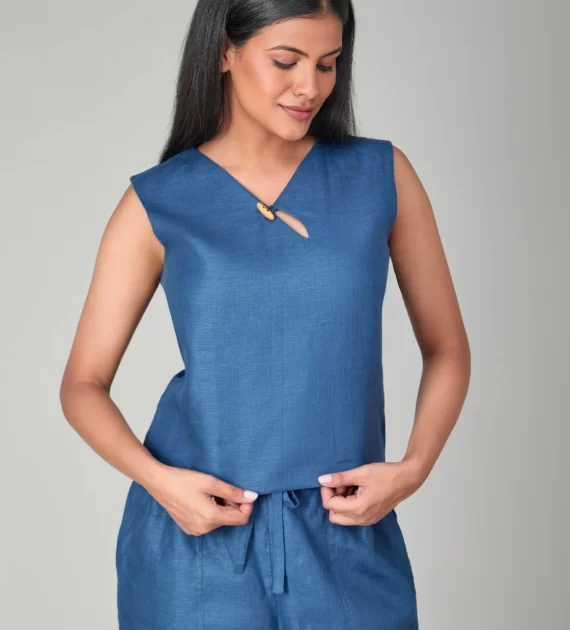 Hemp Oriental Blue Sleeveless Top