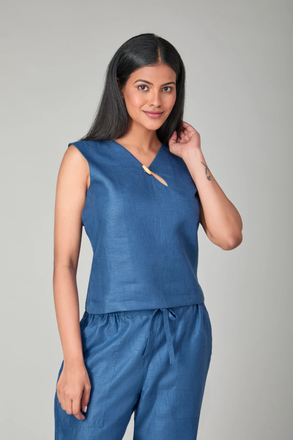 Hemp Oriental Blue Sleeveless Top