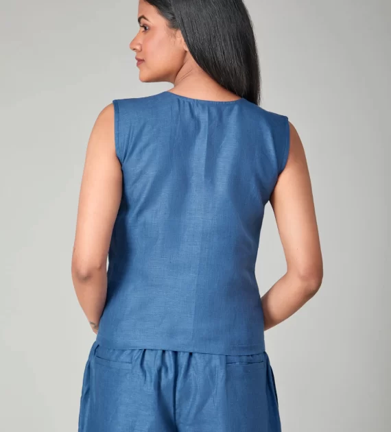 Hemp Oriental Blue Sleeveless Top