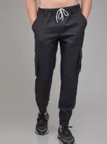 Men Slim Fit Hemp Black Cargo_1