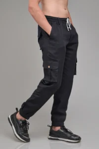 Men Slim Fit Hemp Black Cargo