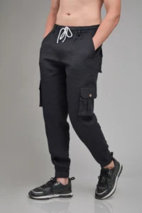 Men Slim Fit Hemp Black Cargo