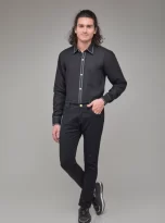 Men Solid Hemp Black Casual Shirt_1